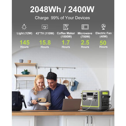F2400 Portable Power Station,upgraded (4800W Peak) generador eléctrico portátil 2048Wh LiFePO4 Battery Solar Generator