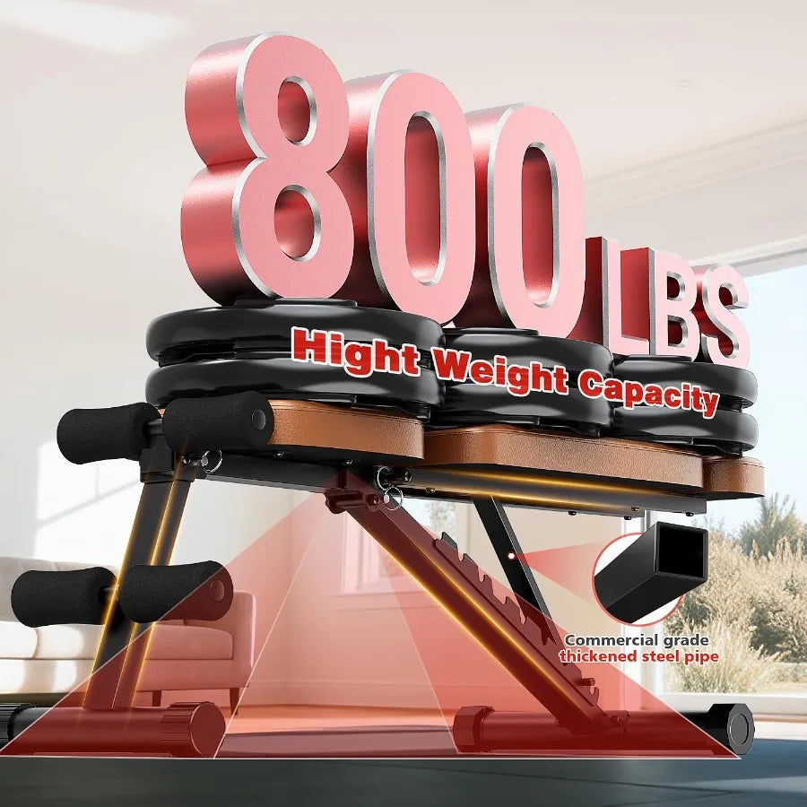 Workout Bench, 10 Backrests Adjustable Weight Bench with Extended Headrest, 800LBS Foldable Weight Bench for Home Gym, Incline