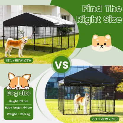 Large Outdoor Dog Enclosure Heavy Duty Dog Cage with Roof Galvanized Steel Dog Kennel Fence with Double Safety Locks 6.56ft x 6