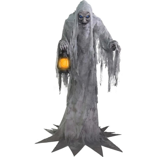 Wailing Graveyard Phantom 7-Ft Animated Halloween Decoration with Lantern - Spooky Haunted House Animatronic