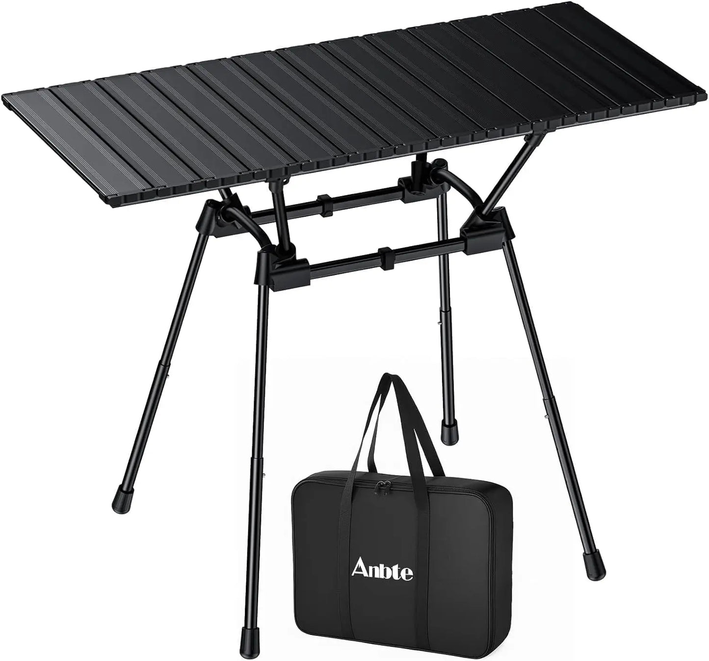 3ft Foldable Aluminum Camping Table, 4 Height Settings, Waterproof, Black, 35' x 16', with Carrying Bag