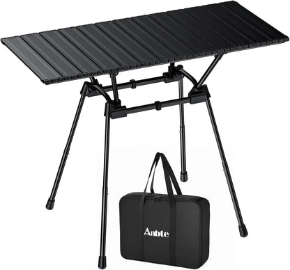 3ft Foldable Aluminum Camping Table, 4 Height Settings, Waterproof, Black, 35' x 16', with Carrying Bag