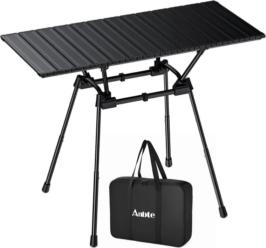 3ft Foldable Aluminum Camping Table, 4 Height Settings, Waterproof, Black, 35' x 16', with Carrying Bag
