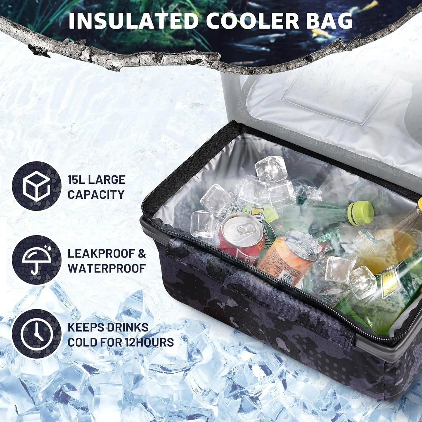 Heated Folding Fishing Chair with Rod Holder, Cooler Bag, Adjustable Feet for Outdoor Camping and Ice Fishing - 350LBS Capacity