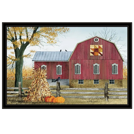 Framed Print Autumn Leaves Art Hand Crafted Large Wall Decor for Farmhouse Style Black Frame Durable