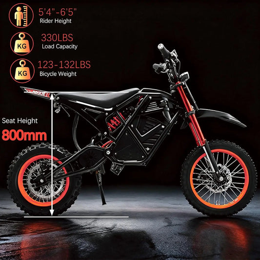 Electric Dirt Bike for Teens and Adults, 3000W Electric Motorcycle, 14/12 in Wide Tires, 38 Mph Speed, Equipped with 48V 23AH