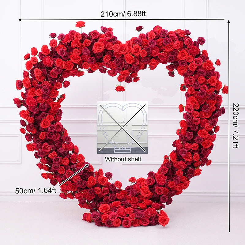 Luxury Red/White/Pink Rose Floral Arrangement Cloth Base Heart-Shaped Frame Arch Wedding Backdrop Decor Window Display Props A8869