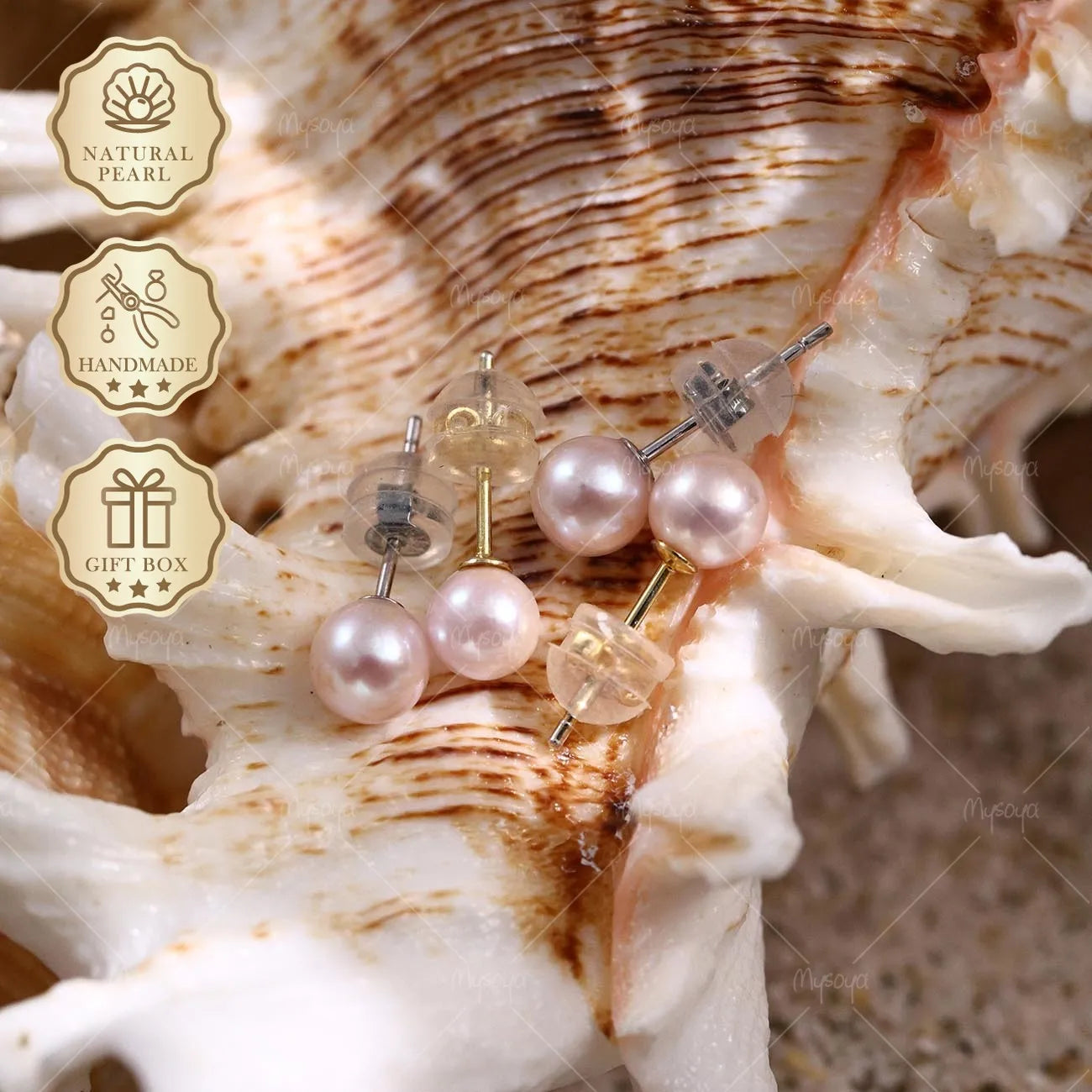 Mysoya Japan Akoya Pearl Stud Earrings 5-5.5mm Golden Silvery S925 Gift Box Valentine's Day Birthday Gift For Her