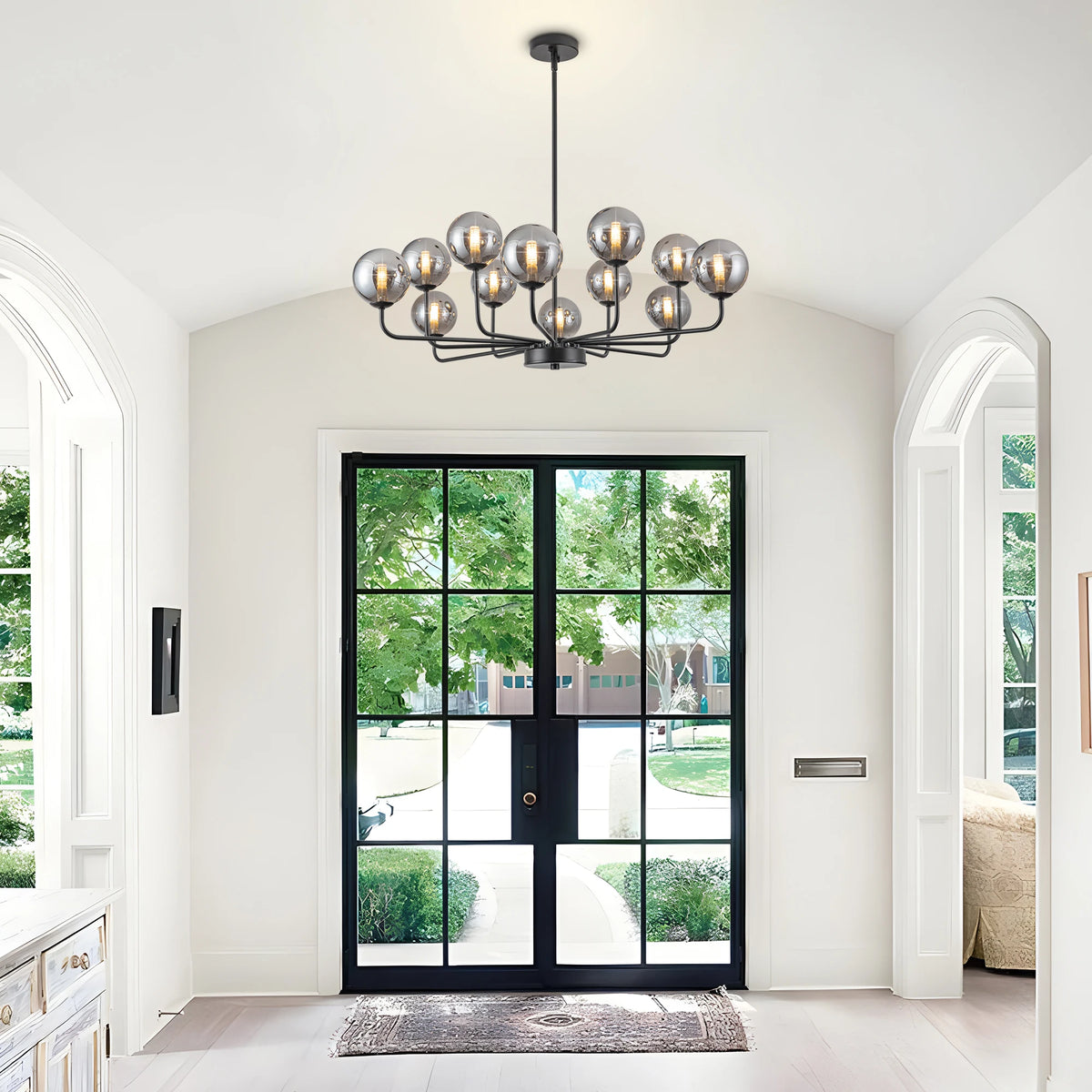 12 Lights Bubble Chandeliers Globe Glass Sputnik Illumination Modern Black Light Fixture Easy To Install For Dining Room