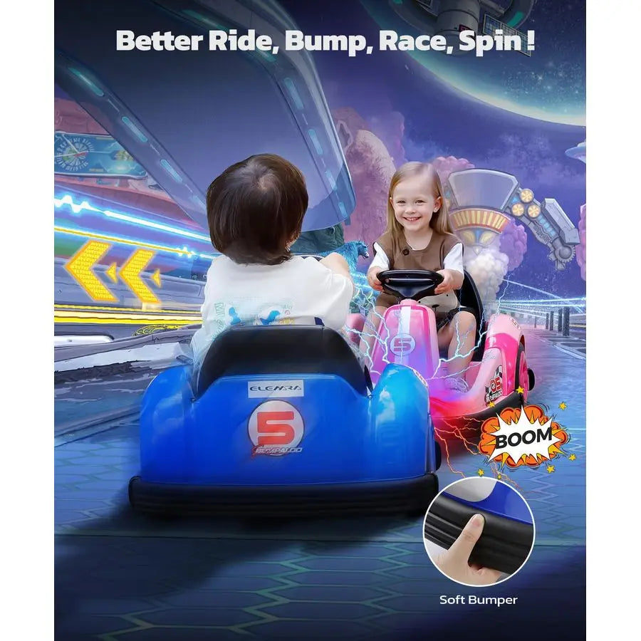 12V Kids Bumper Car with Big Wheel, 2.2 Mph Max, Toddler Bumper Cars with Remote, Baby Bumping Toy Car with DIY Stickers,360 Deg