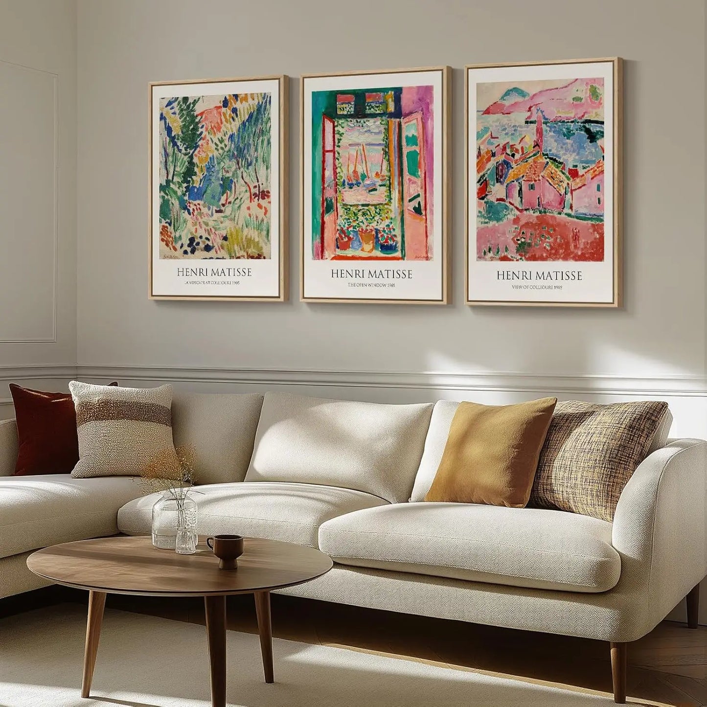 Large Framed Abstract Wall Art Set of 3, Colorful Retro Canvas Paintings for Living Room or Office, 24x36 Inches