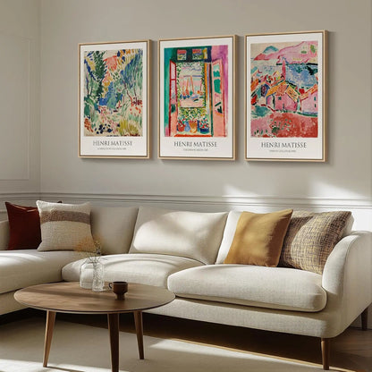 Large Framed Abstract Wall Art Set of 3, Colorful Retro Canvas Paintings for Living Room or Office, 24x36 Inches