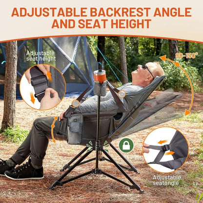 Oversized Portable Folding Rocking Camp Chair with Adjustable Backrest and Seat Height for Hammock Camping