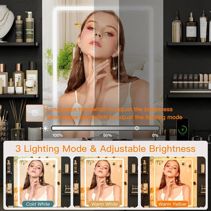 65.9" Vanity Desk with LED Lighted Mirror & Power Outlet, Modern Corner Makeup Vanity Table, Dressing Table for Bedroom