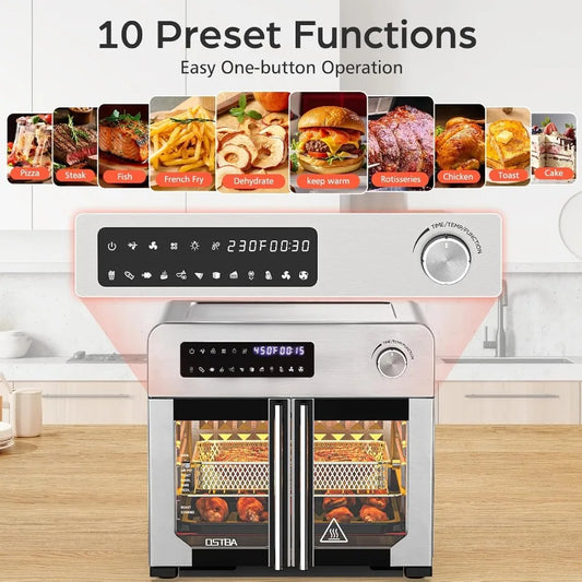 French Door Air Fryer Toaster Oven Combo with Convection Cooking Function 10-in-1 Multi-Functional Countertop Appliance for Hea