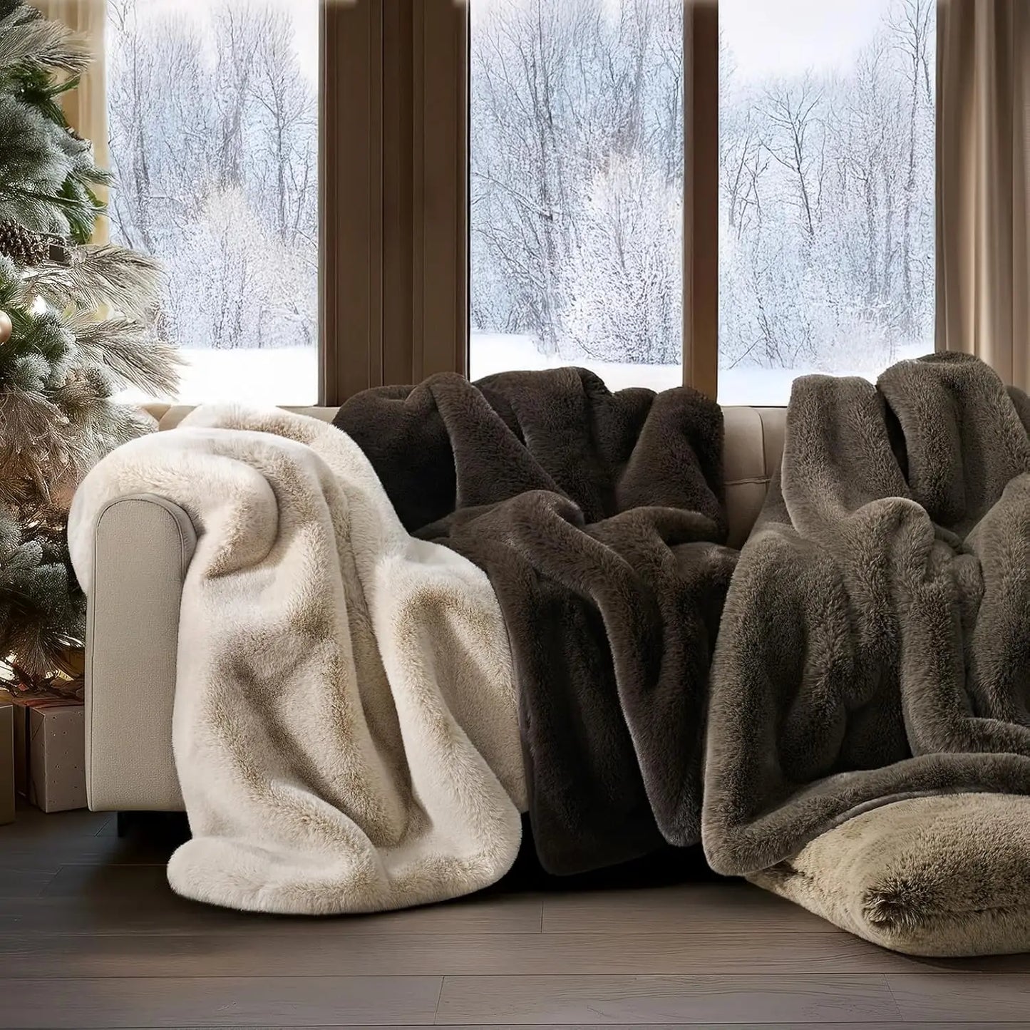 Luxury Soft Faux Chinchilla Fur Throw Blanket, Warm Heavy Winter Blanket for Couch and Bed, Reversible Velvet, 50x60 Inches