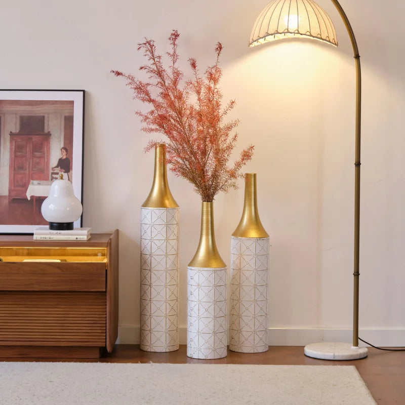 Glazed Metal Vases Home Decoration Set 3 White 24in/28.7in/33.5in Height Elegant Living Room Floor Decor Shipping From The USA