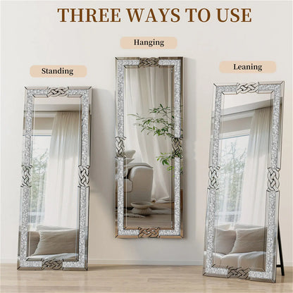 Artloge XL Wall Mirror Full Length Floor Mirror Dressing Mirror with Silver Crushed Diamond Decor Standing/Wall Hanging 160x55CM