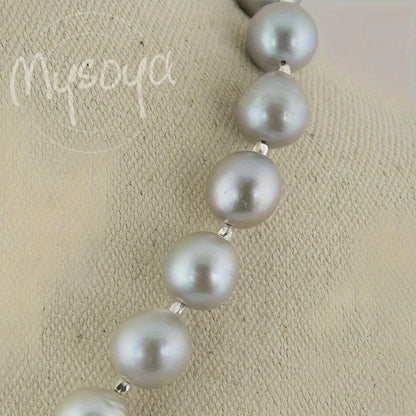 MYSOYA 10-12mm Classic Gray Freshwater Pearl Necklace With Gift Box Perfect Gift For Wedding Birthday Christmas New Year