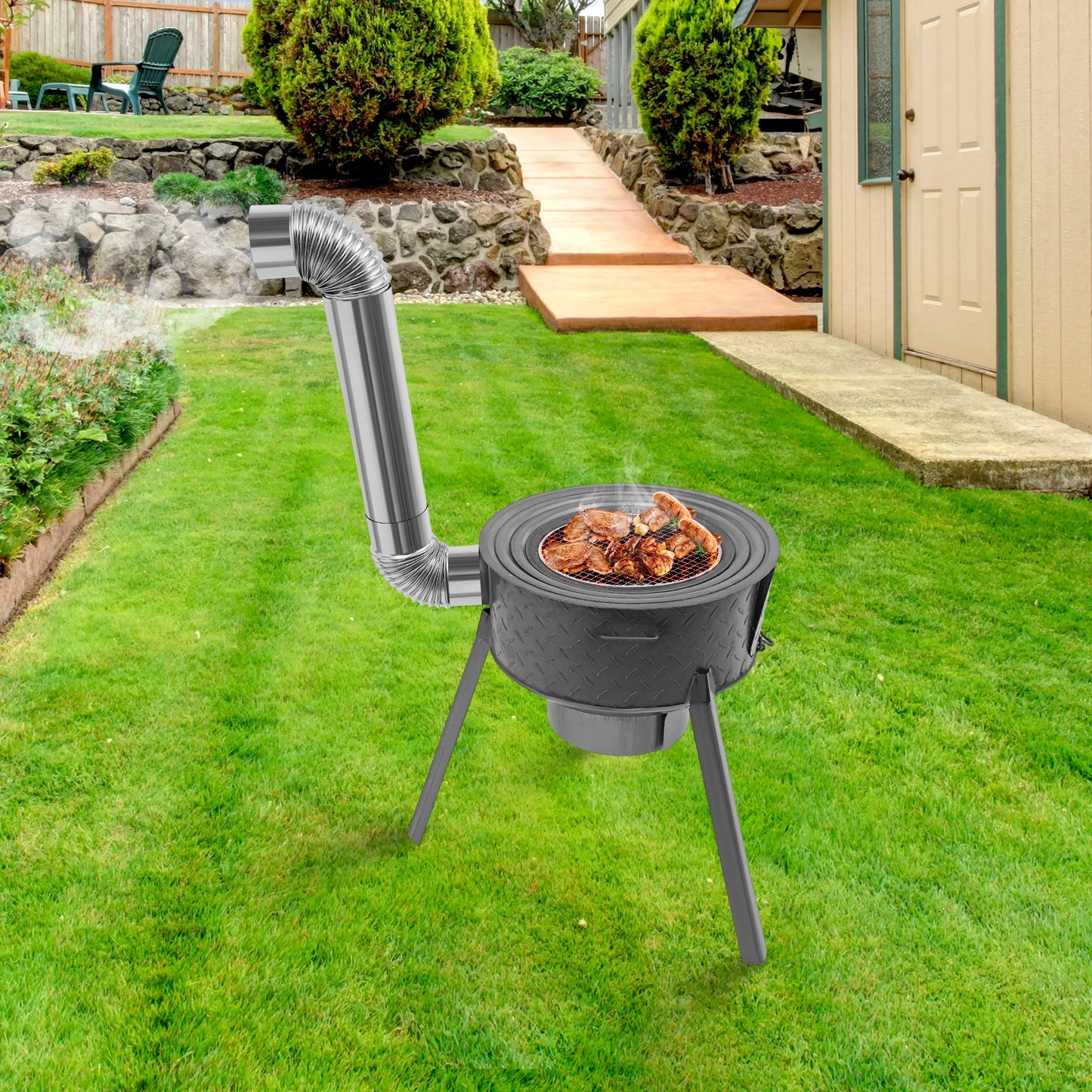 Wood Burning Steel Stove with 3 Wok Rings,19.68in Multifunction Wood Burning Stove for Outdoor/Backyard Use