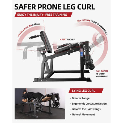 Leg Extension and Curl Machine, Adjustable Home Gym Equipment Compatible with 1''  2'' Weight Plate