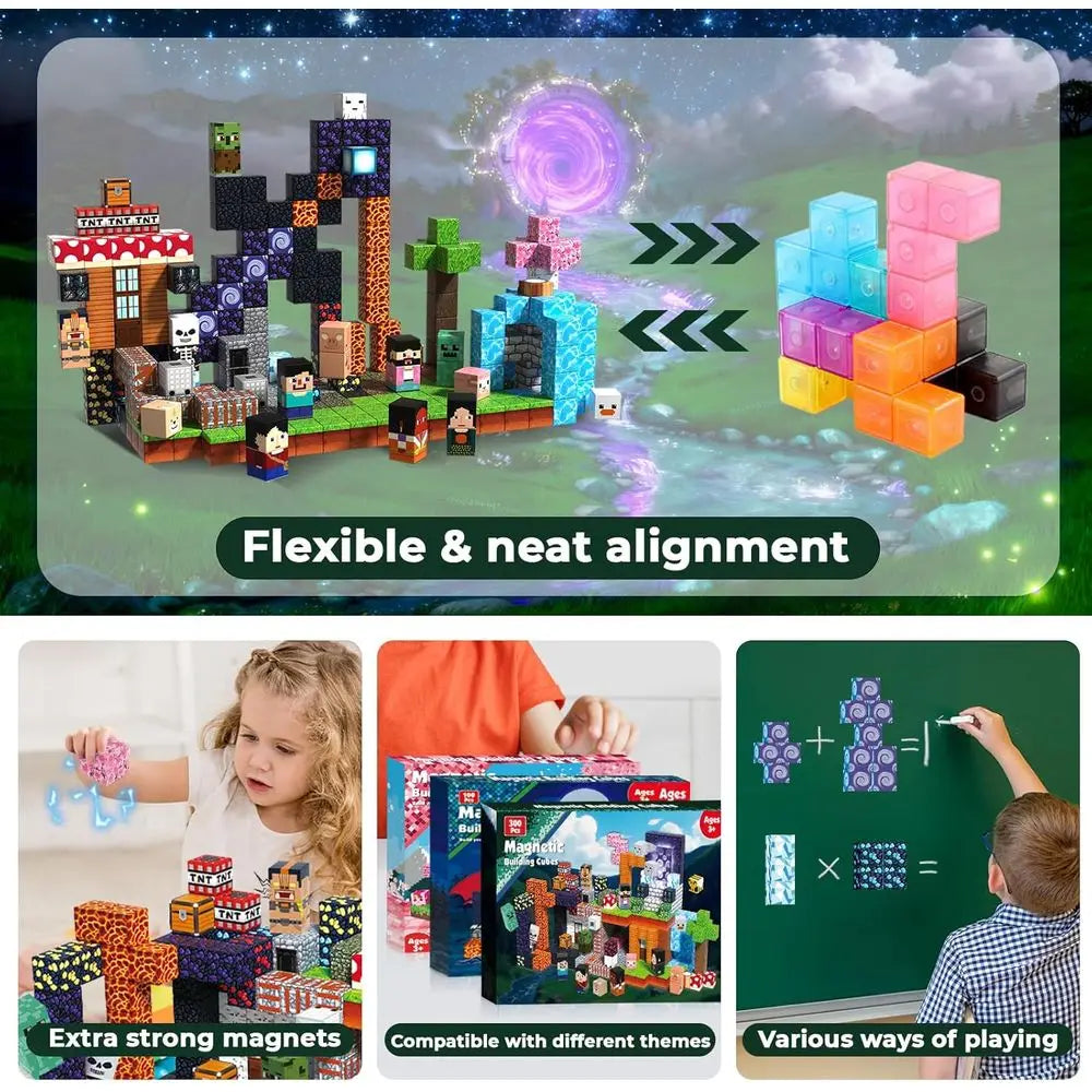 Magnetic Building Blocks Set - 300 Pieces, STEM Toys for Kids, Montessori Sensory Gifts for Ages 3-10