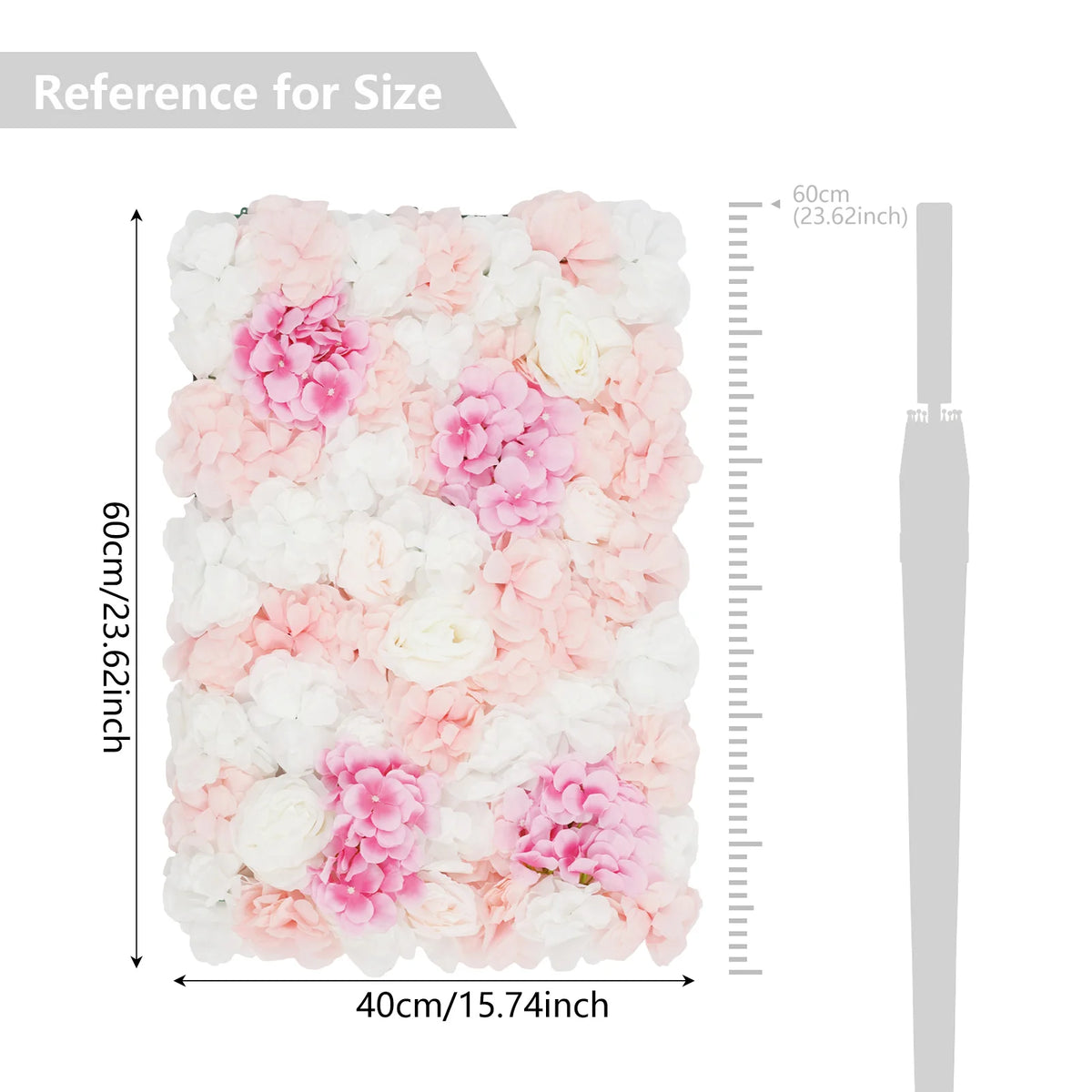 12Pcs Pink White Artificial Flower Wall Panels 60x40cm Silk Plastic Dahlia Rose Hydrangea Floral Backdrop Indoor Outdoor Wedding Balcony Fence Decor