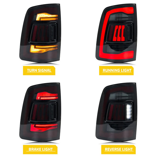 LED Tail Lights Assembly for Dodge Ram 1500 2500 3500 2009-2018 4th Gen Sequential Blinker Dynamic Animation Black Rear Lamps