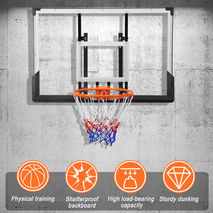Wall Mounted Backboard and Rim 47-Inch Basketball Backboard & Hoop for Garage Fitness Center Barn School Gym Driveway