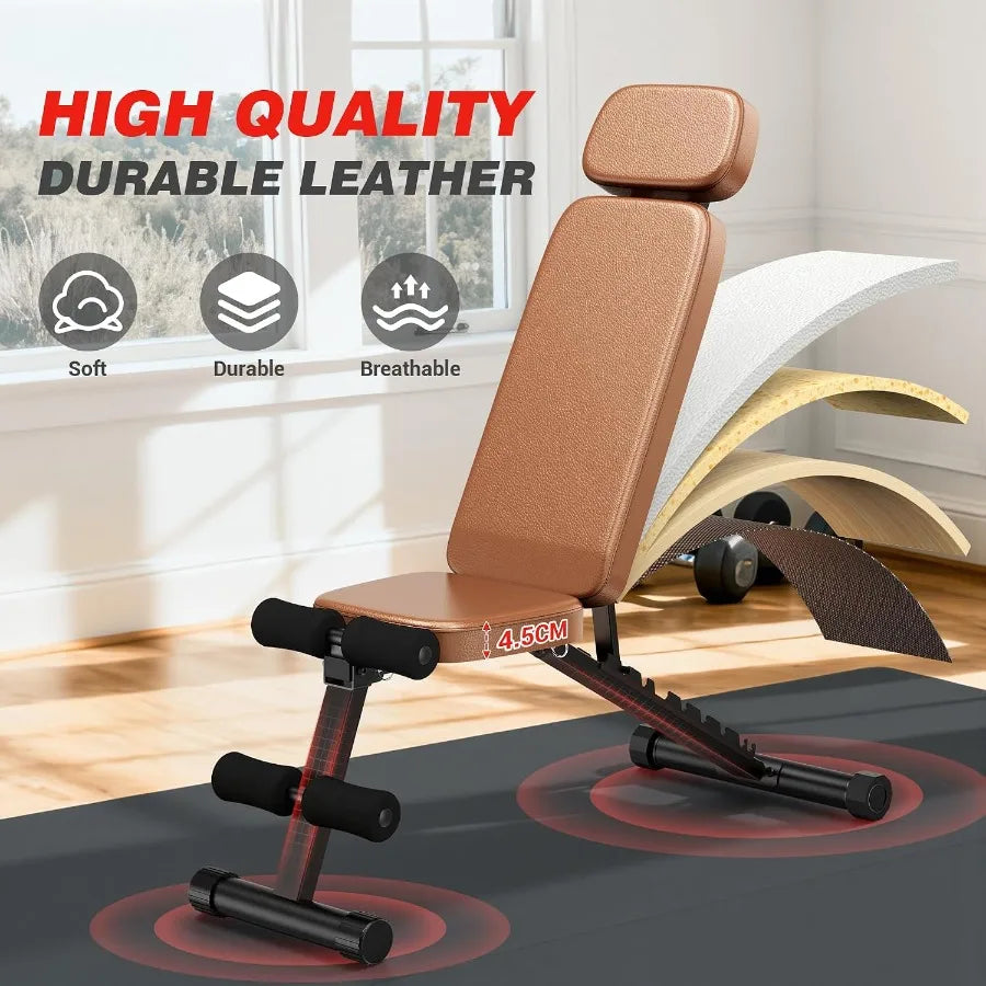 Workout Bench, 10 Backrests Adjustable Weight Bench with Extended Headrest, 800LBS Foldable Weight Bench for Home Gym, Incline