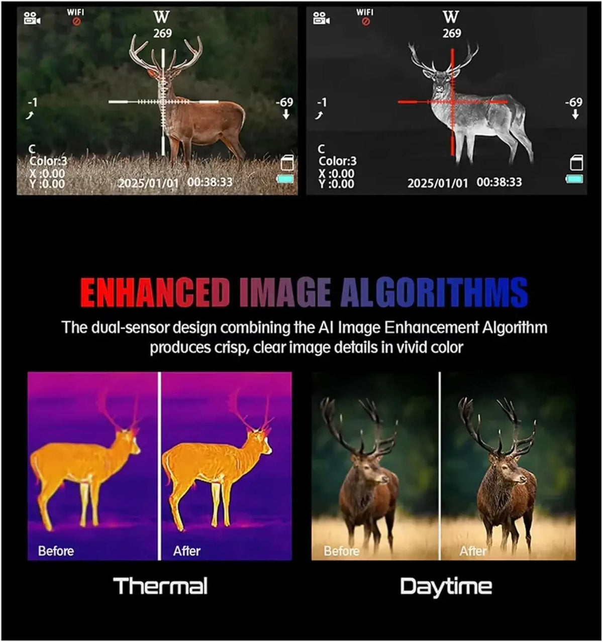 GOYOJO GTD215 Multispectral Thermal Scope - 2K Day Vision & Thermal Fusion Monocular Hunting Scope 256x192 Resolution 2K with PIP Video Rec, 50Hz Frame Rate for Hunting & Outdoor Use