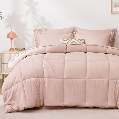 King Size Comforter Set Blush Pink 7 Pieces King Bed in a Bag All Season Bedding with 1 Comforter 1 Flat Sheet 1 Fitted Sheet 2