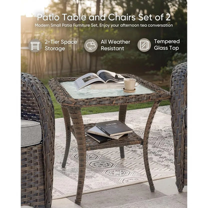 Outdoor Swivel Chairs,3 Pieces Patio Furniture Set with 360 Degree Wicker Swivel Rocking Chairs and Side Table for Garden,Porch