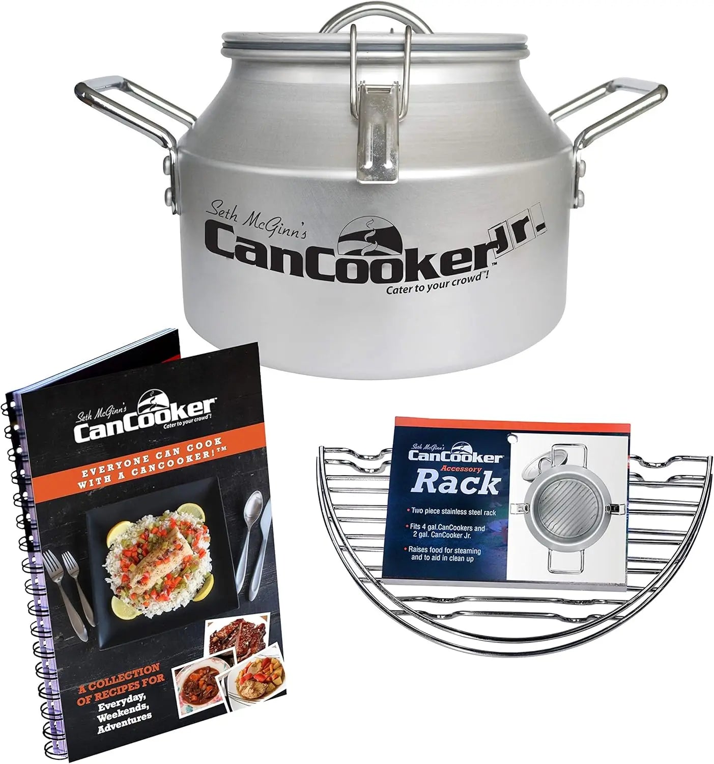Camping Cookware Jr. Kit | 2 Gallons Steam Cooker, Cooking Rack, & Volume 1 Cookbook