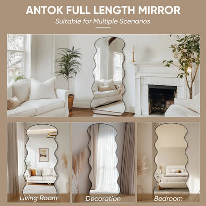 Antok Full Length Mirror, 76"x34" Wavy Mirror Full Length with Stand for Bedroom, Living Room Cloakroom