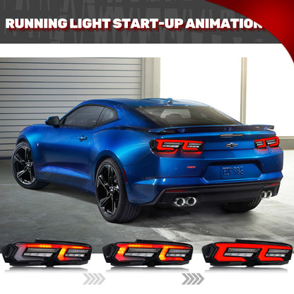 LED Tail Lights Assembly for Chevrolet Chevy Camaro 2019-2024 SS ZL1 Sequential Blinker Dynamic Animation Black Rear Lamps