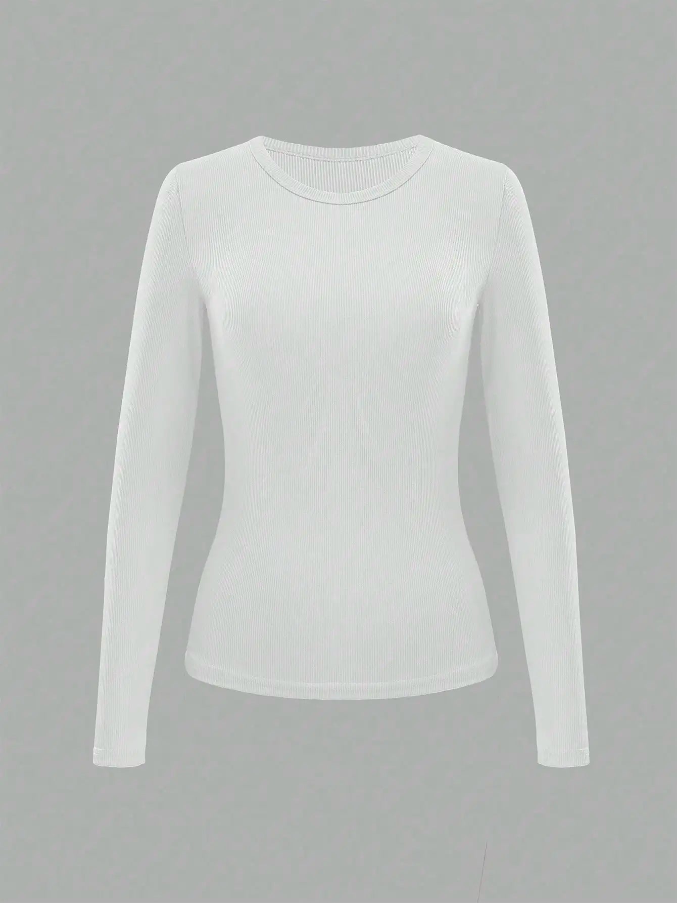 3pcs Women's Solid Ribbed Long Sleeve Crew Neck T-Shirts for Casual Wear