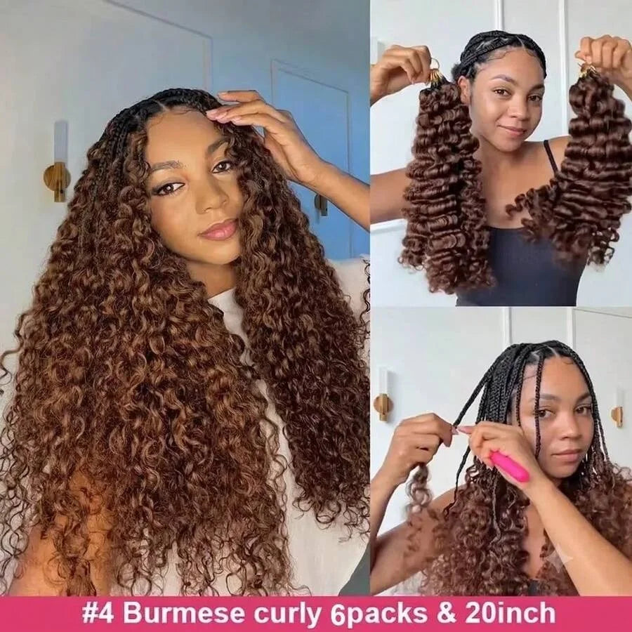 Chocolate Brown Miracle Knots Crochet Human Hair For Braiding Crochet Braids Burmese Curly Crochet Hair Extension 100% Human Hair