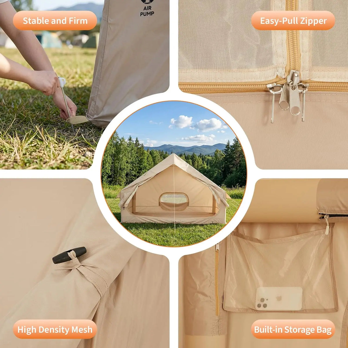 Tacleekii Inflatable Camping Tents Blow Up Tent for 4-6 People Heavy-Duty Oxford Fabric Glamping House Tent, Easy Setup Air Cabin Tent with TPU Air Beams for Family Outdoor Camping