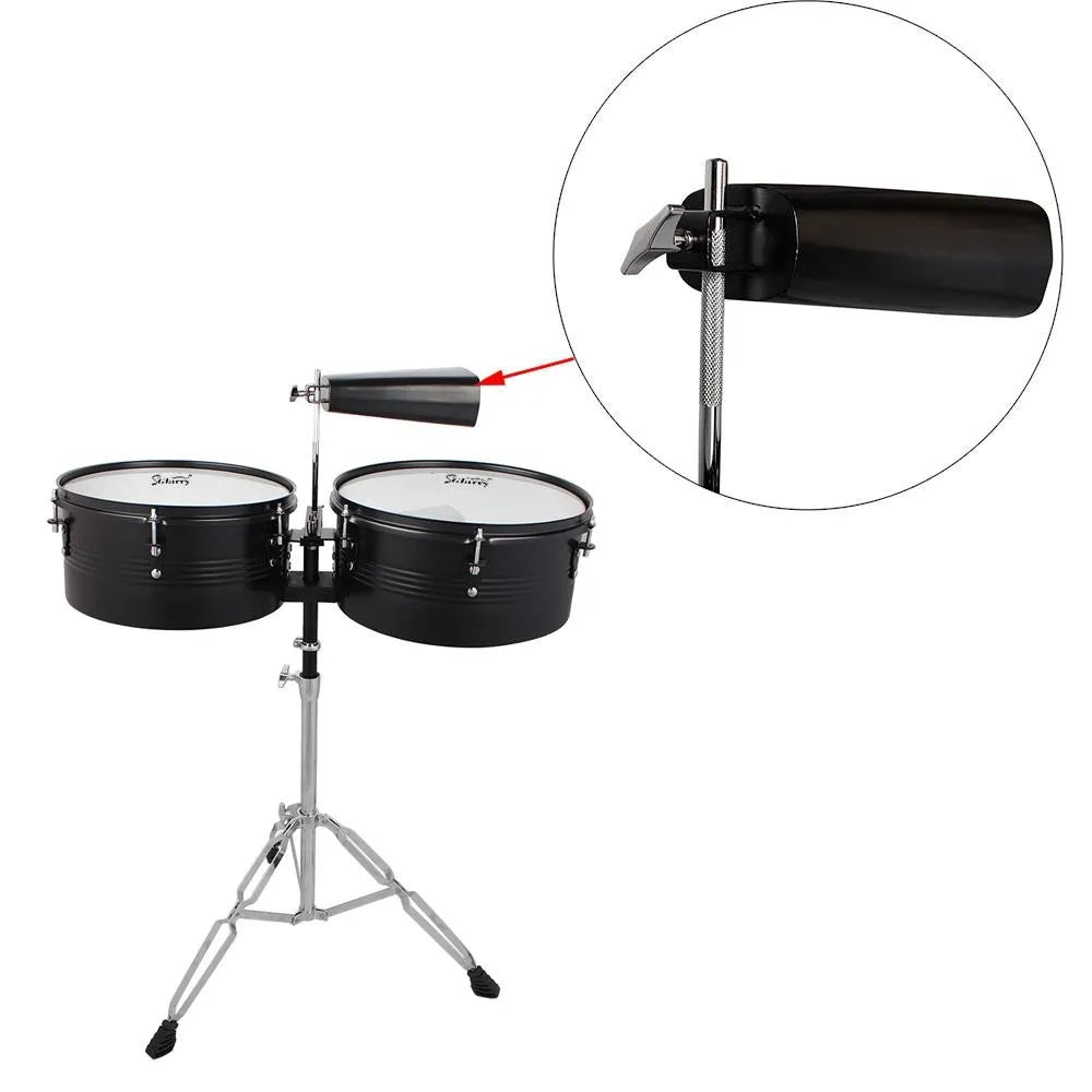 New Black 13" 14" Timbales Drum Set Percussion with Stand Cowbell