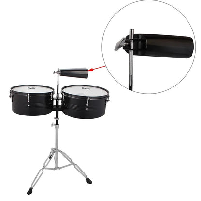 New Black 13" 14" Timbales Drum Set Percussion with Stand Cowbell