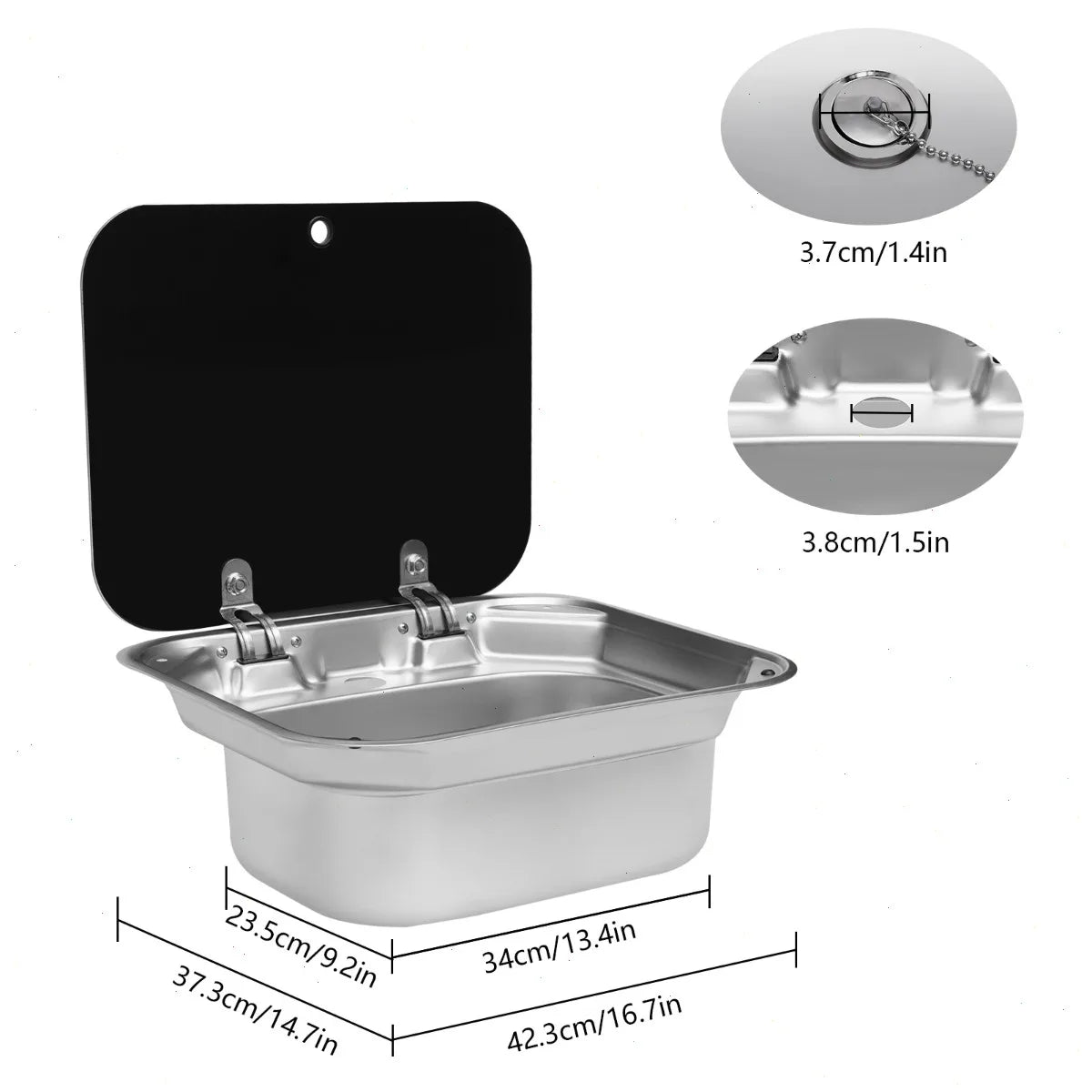 Kitchen Sink, Rv Sink, Water Sink, 304 Stainless Steel, Bathroom Camper, Faucet and Accessories Kit, Black Tempered Glass Cover, Dual-use Countertop, Motorhome, Modern, Corrosion Resistant, Easy Install