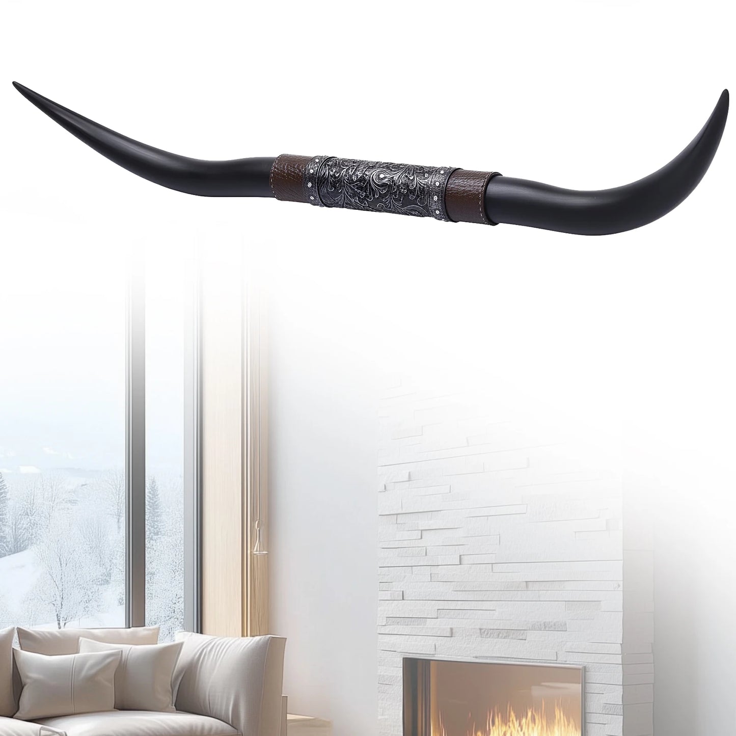 70inch Cow Skull Wall Decor Faux Taxidermy Rustic Steer Horns Wall Art Resin for Animal Hunting Lovers & Wildlife Enthusiasts
