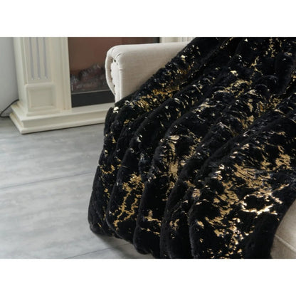 Sumptuous Gilded Black Chinchilla Faux Fur Throw Blanket - Luxurious 60" x 80" Blanket for Stylish Comfort