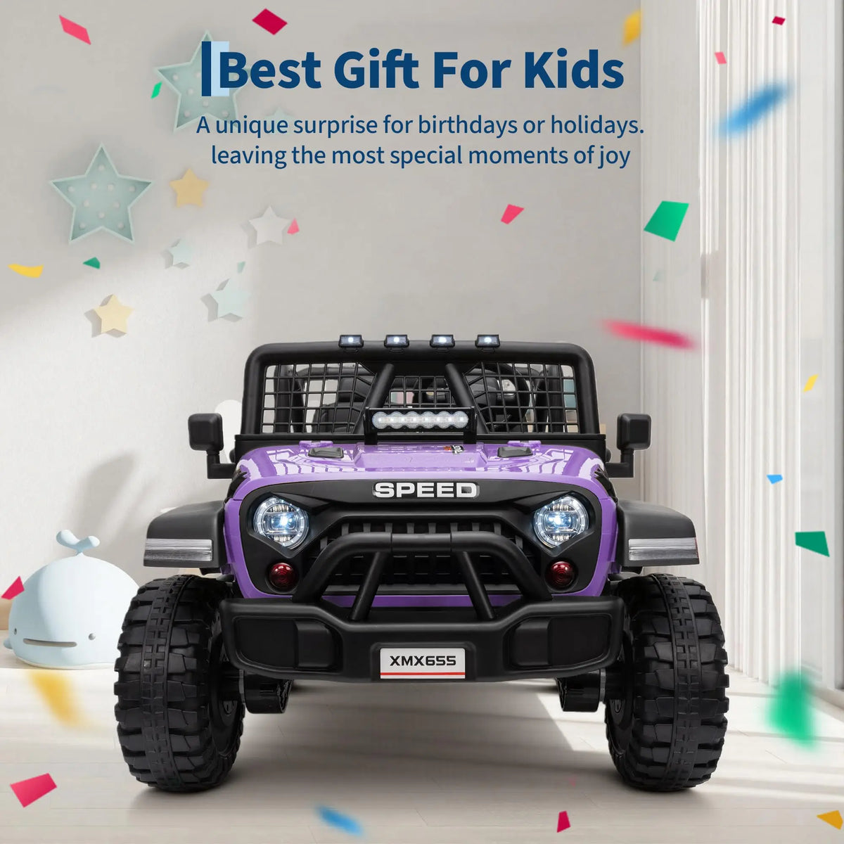 24V 2 Seater Kids Ride On Truck With Parent Remote, 4WD Dual Motor Electric Car, 100 Min Playtime, LED Lights, Music, 110 Lbs