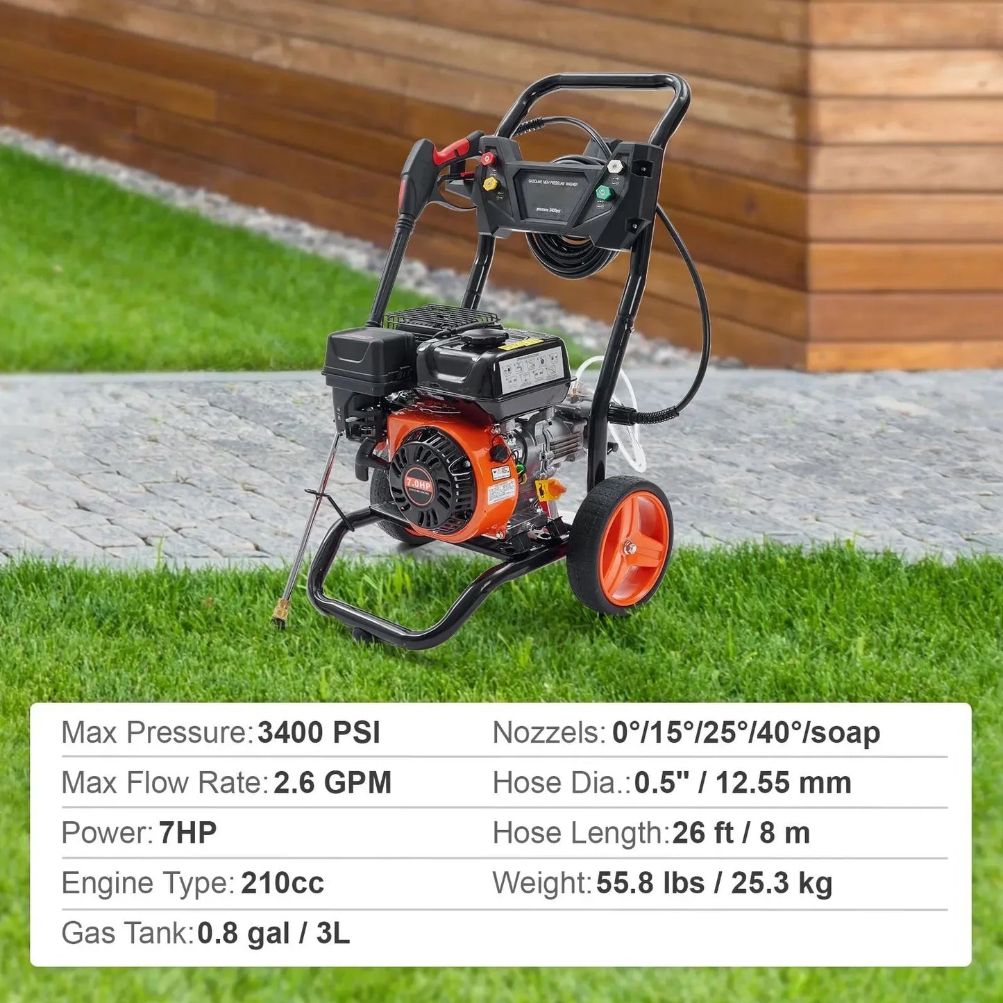 VEVOR Gas Pressure Washer,  Gas Powered Pressure Washer with Aluminum Pump, 3400 PSI 2.6 GPM,Spray Gun and Extension Wand