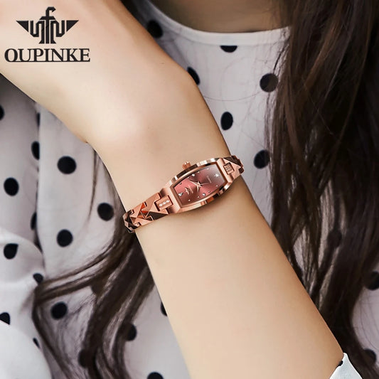 OUPINKE 3242 Women Watch Automatic Mechanical Rose Gold High Quality Solid Tungsten steel Strap Original Quartz Movement Watches