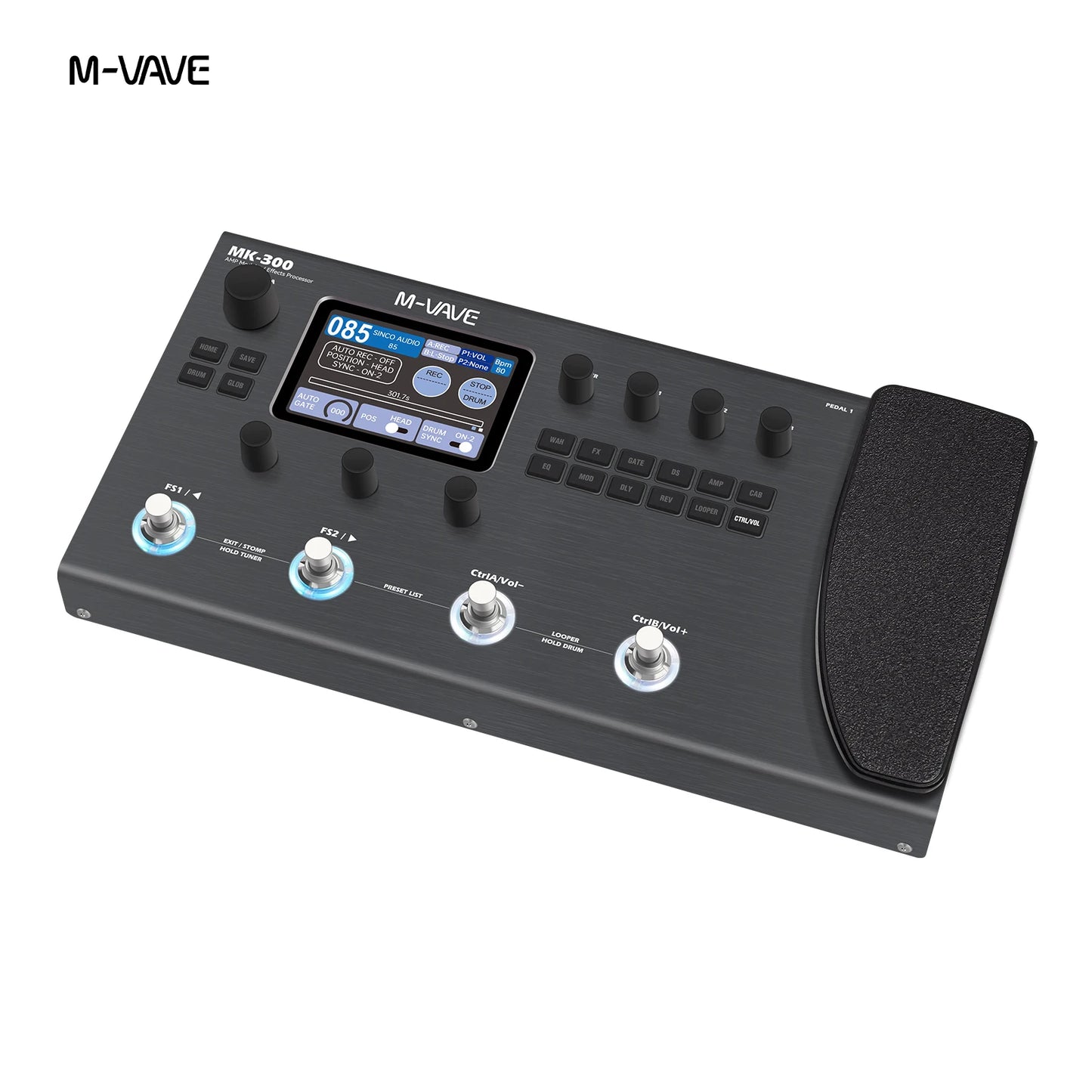 M-VAVE MK-300 Guitar Multi-Effects Processor with 3.5 Inch Screen, 150s Looper, 128 Amps Battery for Electric Guitar and Bass