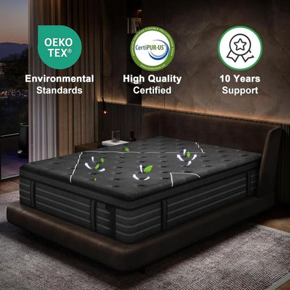 Extra Firm Mattress, 14 Inch Size Mattress,Memory Foam Hybrid with Extra Lumbar Support, Back Pain Relief&Cool Sleep, Firm Foam