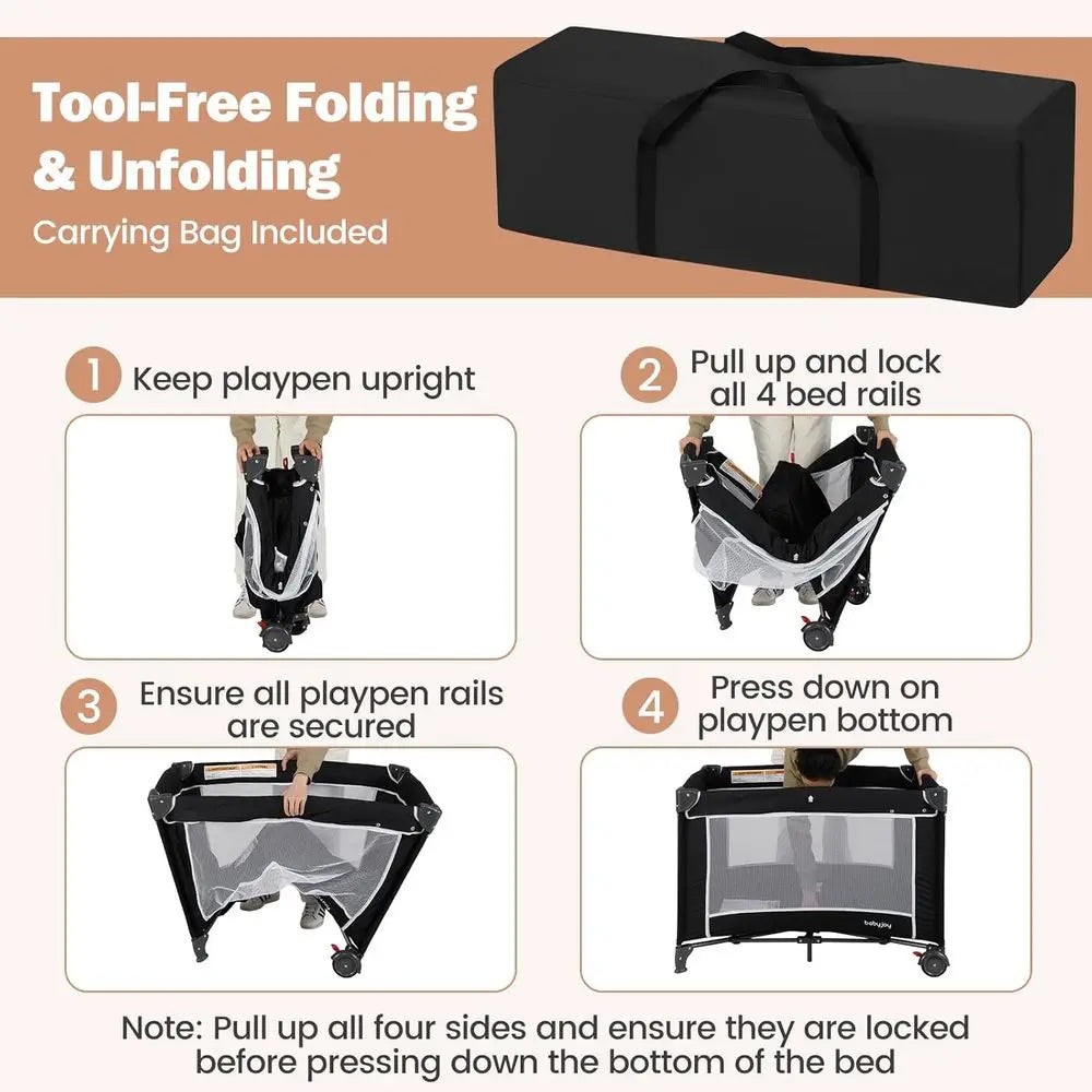 Portable 3-in-1 Playard: Travel Crib, Bassinet, and Changing Table for Babies & Toddlers
